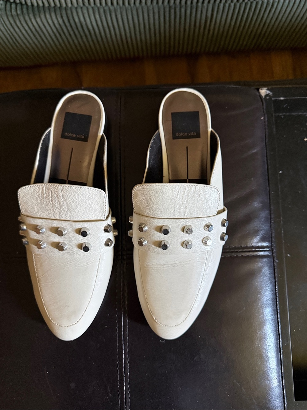 Dolce Vita Cream Leather Studded Mule Slides